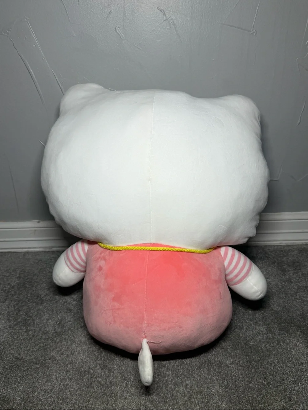 Jumbo sario hello kitty plush pink stripped shirt with yellow camera crossbody